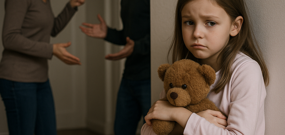 Child looking on as parents argue