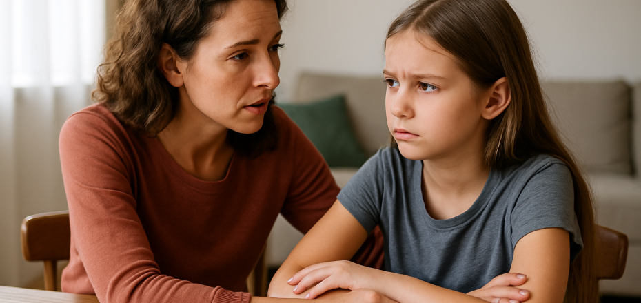 Mom explaining to child